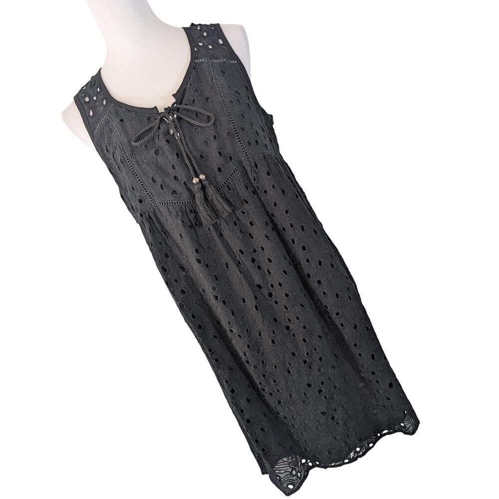 KNOX ROSE! LUXE BLACK EYELET CORDED TIE BODICE SLEEVELESS SUMMER DRESS! SZ M